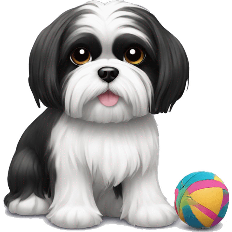 black and white maltese shihtzu with toy emoji