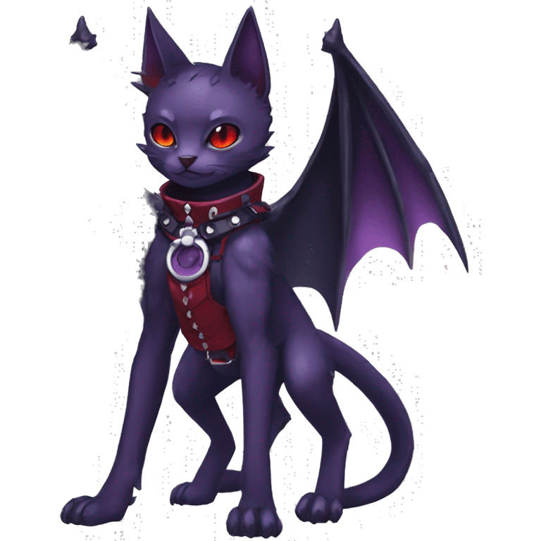 cool edgy black punk purple red ethereal fantasy nargacuga-bat-cat-Fakemon collar harness full body emoji