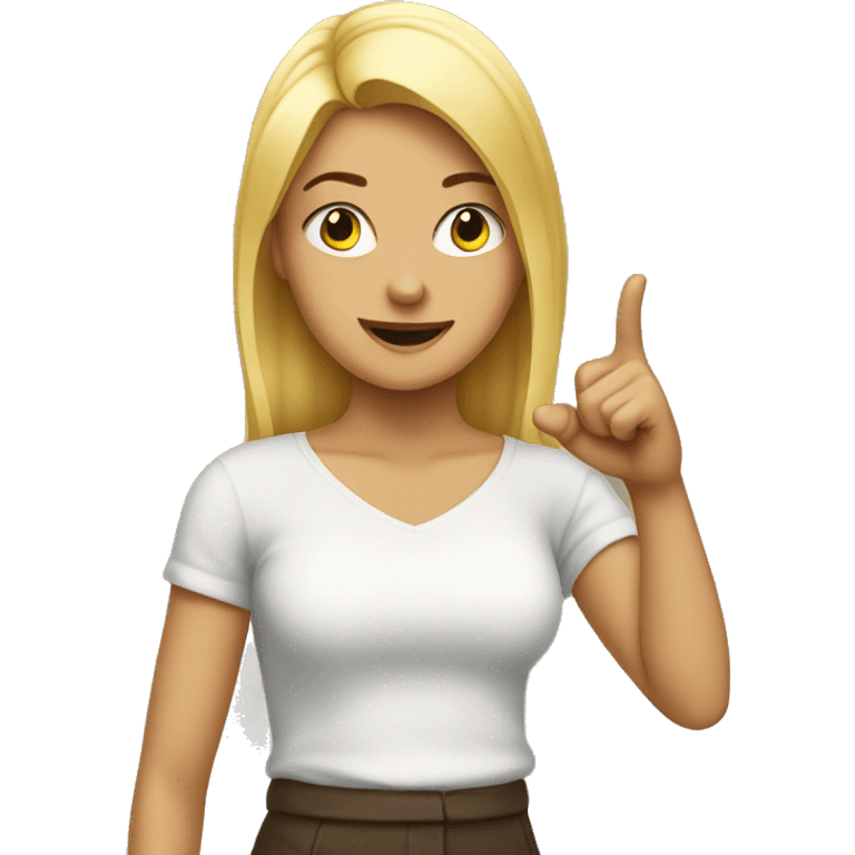 blonde girl pointing finger to herself with body emoji