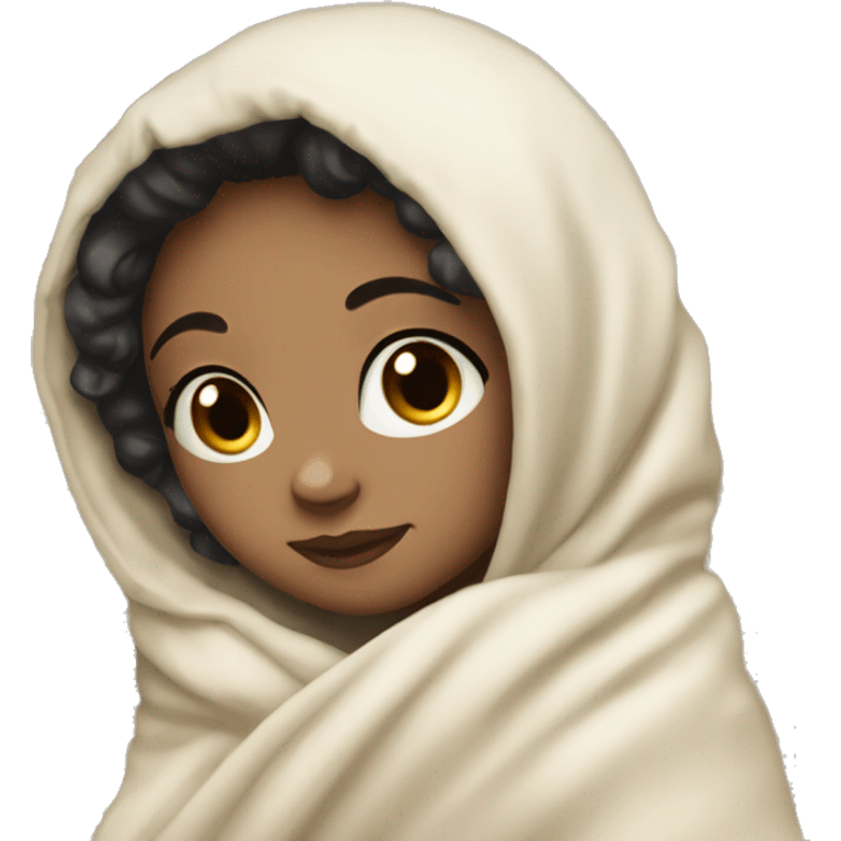 Pretty light skin girl with dark hair cozy in a blanket emoji