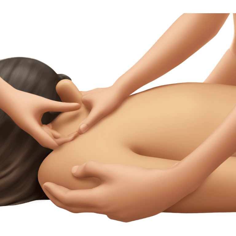 a girl is lying on a massage table, she is being massaged, only the masseur's hands are visible emoji