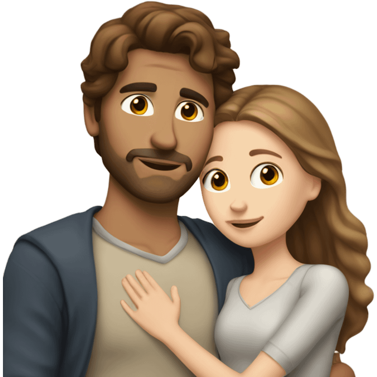 white girl with brown hair hugging light brown spanish man  emoji