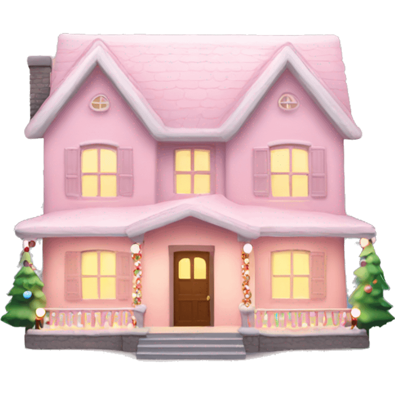 Light pink House with Christmas lights  emoji