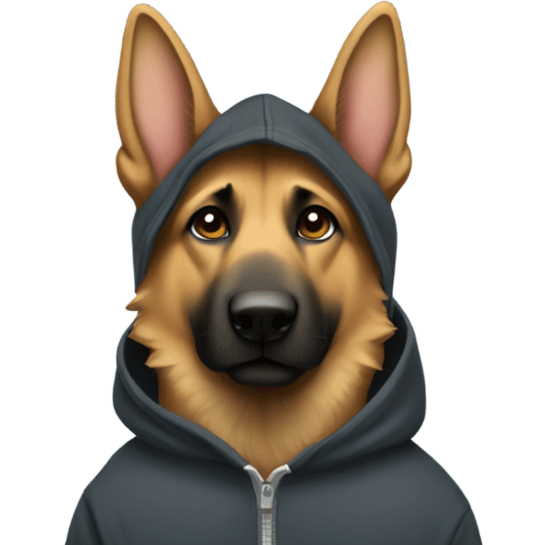 German shepherd wearing a hoodie emoji