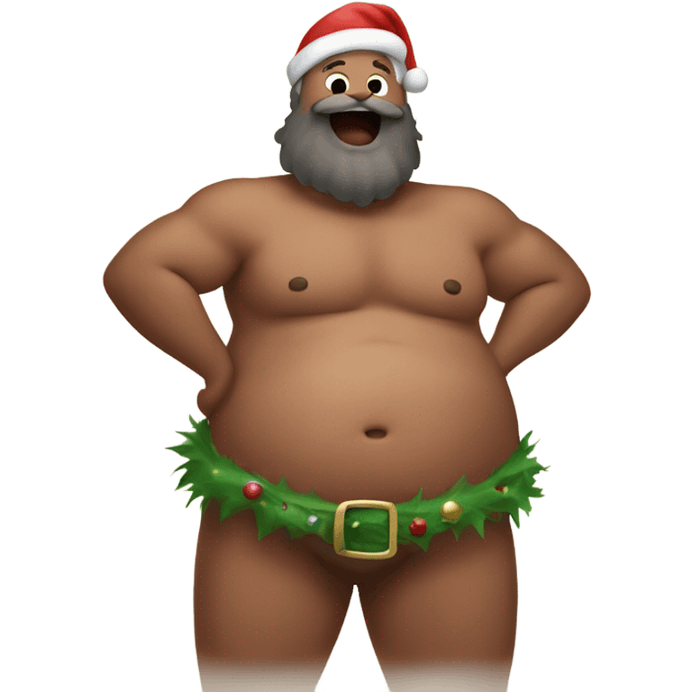 santa rubbing his hairy fat shirtless belly as he laughs emoji