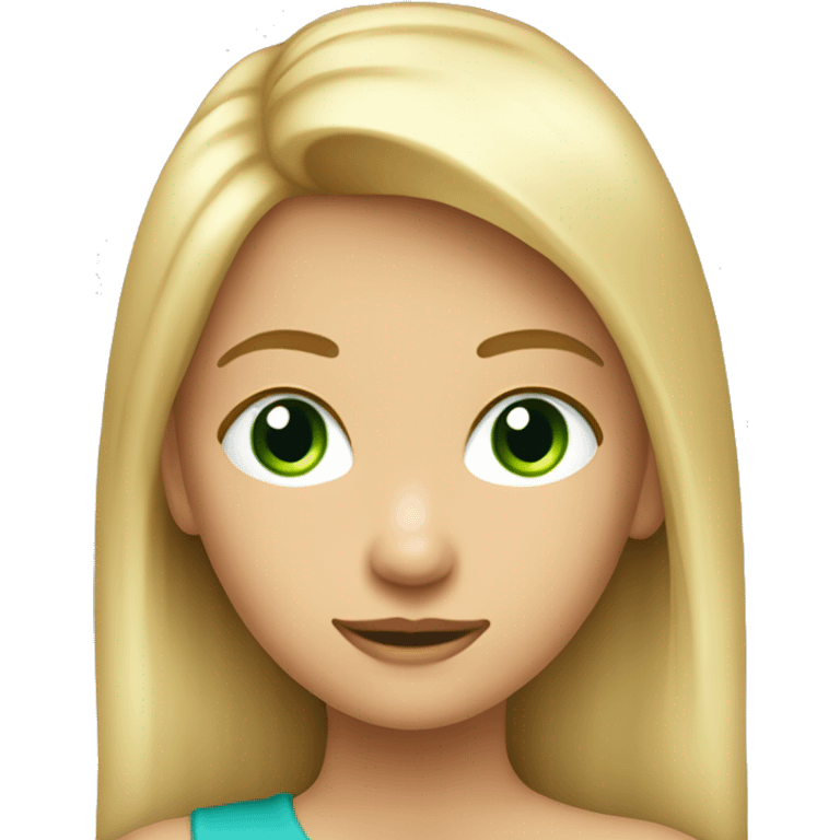 niña de 14 años con pelo rubio largo y ojos verdes con azul piel bastante clara y de cuerpo entero emoji