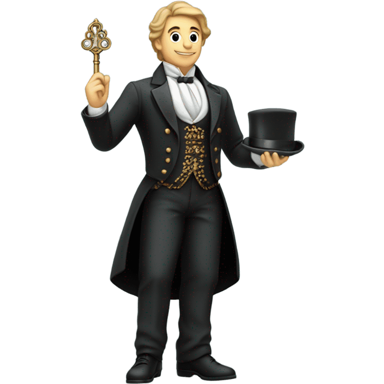 waiter in Victorian dress elegant full body, holding big key emoji