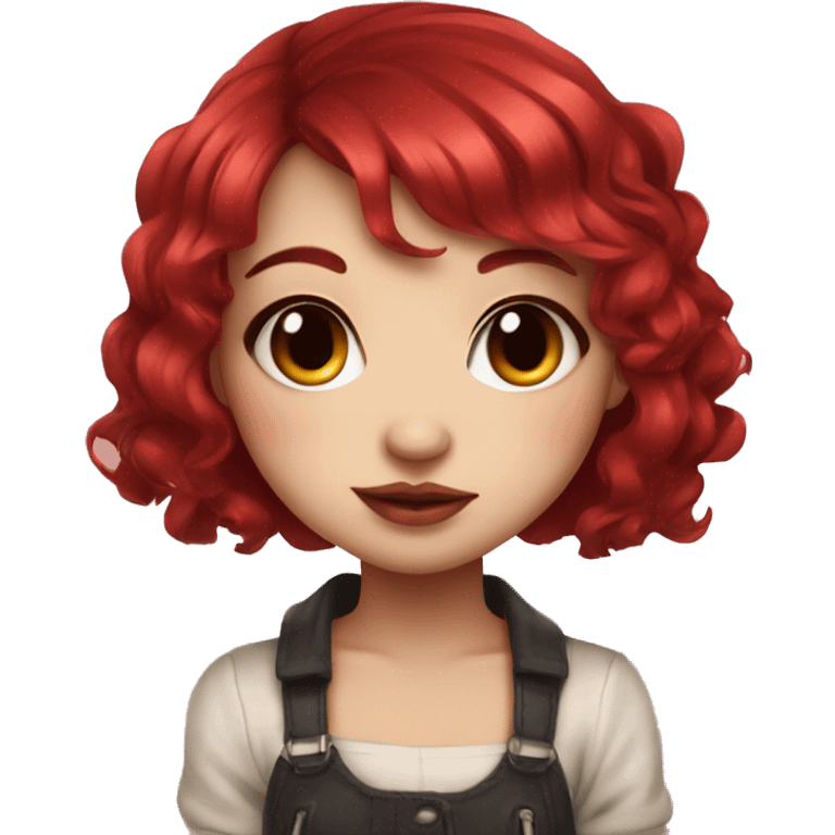 portrait cute chibi girl with bob cherry red hair and make up emoji