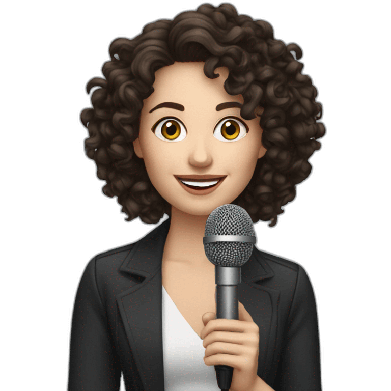 podcast host brunette curly white woman with microphone emoji