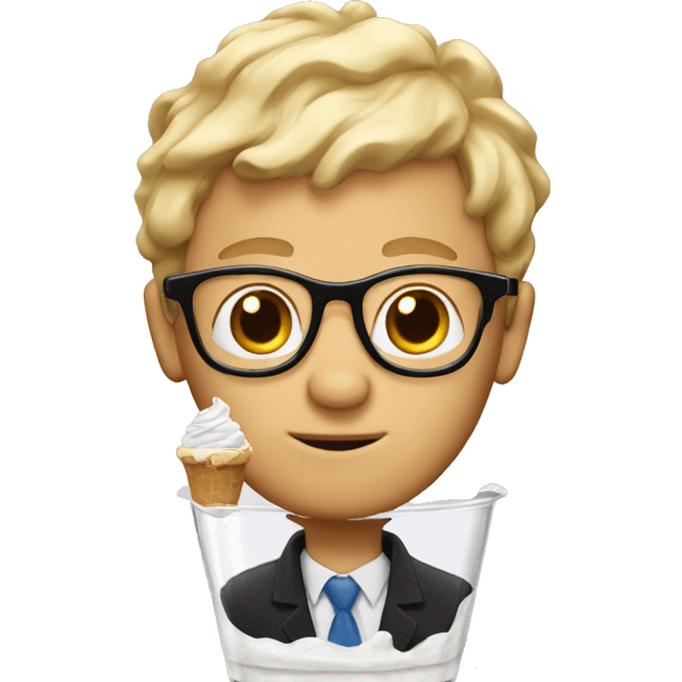 A blonde man with glasses inside of a sundae emoji