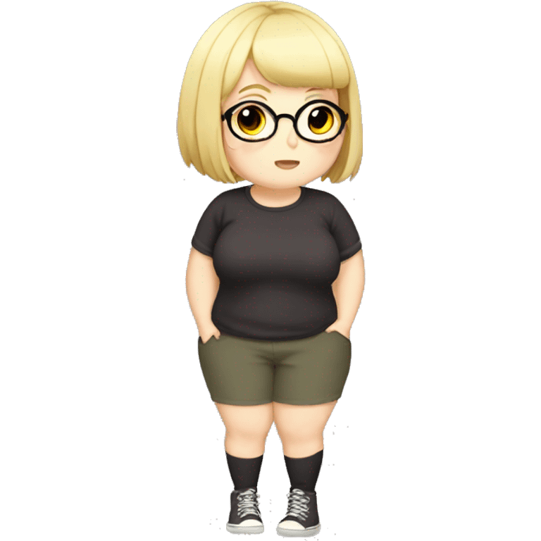 Chubby anime girl with glasses and short blonde hair full body emoji