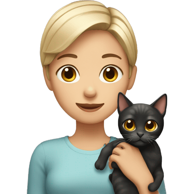 Short hair girl holding cat emoji