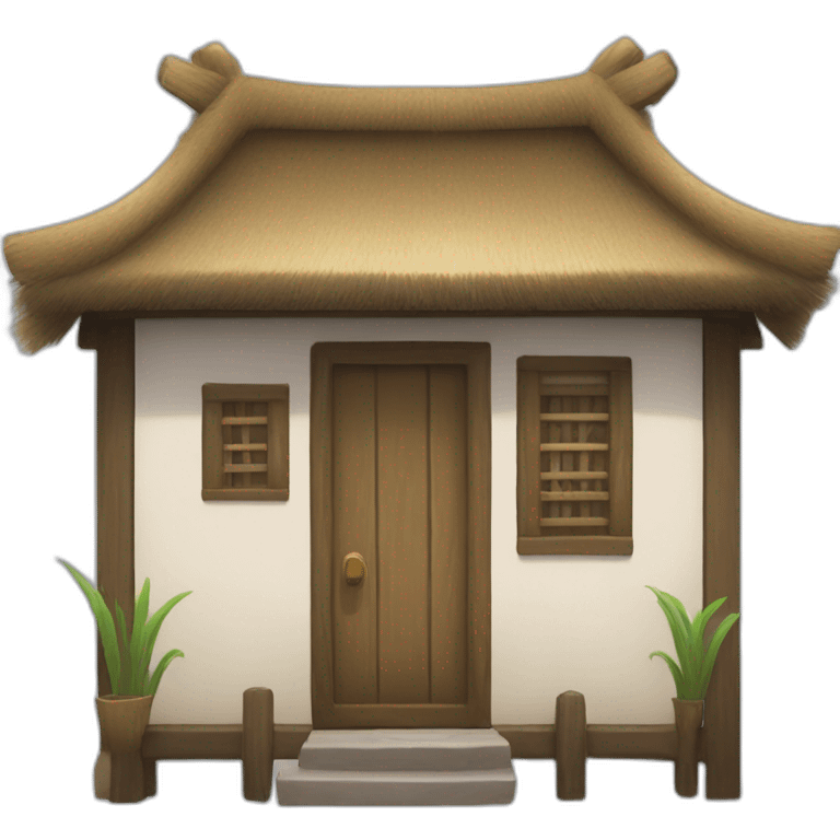 emoji of the front facade of a Chinese-style village hut with a thatched or reed roof emoji