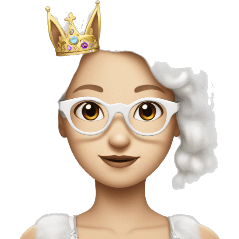 super fluffy white bunny with glasses and princesses tiara  emoji