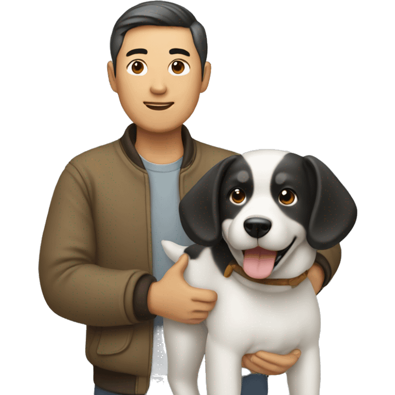 Asian man with a dog in his hand emoji