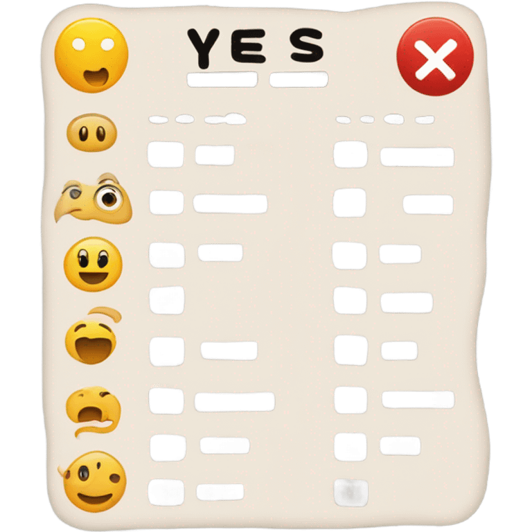 Create a minimal checklist emoji with YES/NO boxes. The design should be clean and modern with rounded corners. Include 2-3 simple lines representing list items and checkboxes. Use a minimalist style that emphasizes simplicity. emoji