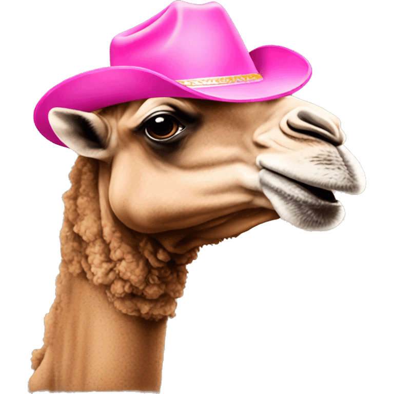 A camel wearing a pink cowboy hat  emoji