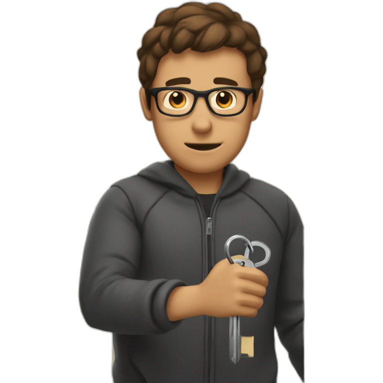 brown-short-haired man with glasses, struggling to fit a key into a lock door emoji