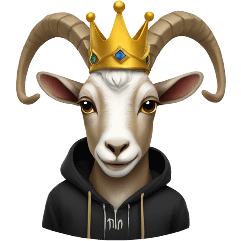 Horned goat wearing a crown and black hoodie emoji