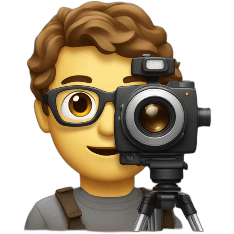 European film director with brown piled short hair holding a cinema camera emoji