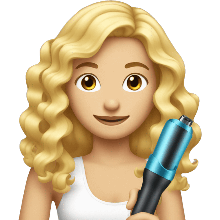 blonde girl that is curling her hair with a curling iron emoji