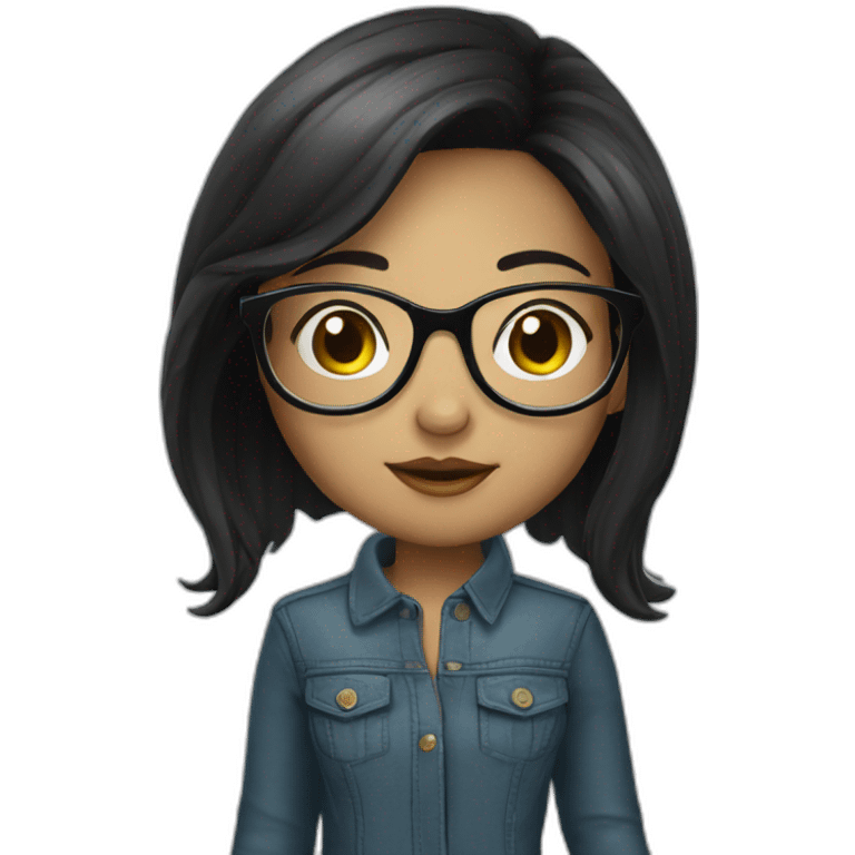 cute chic girl black long hair and round glasses emoji