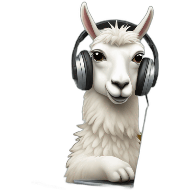 lama in headphones at the computer emoji