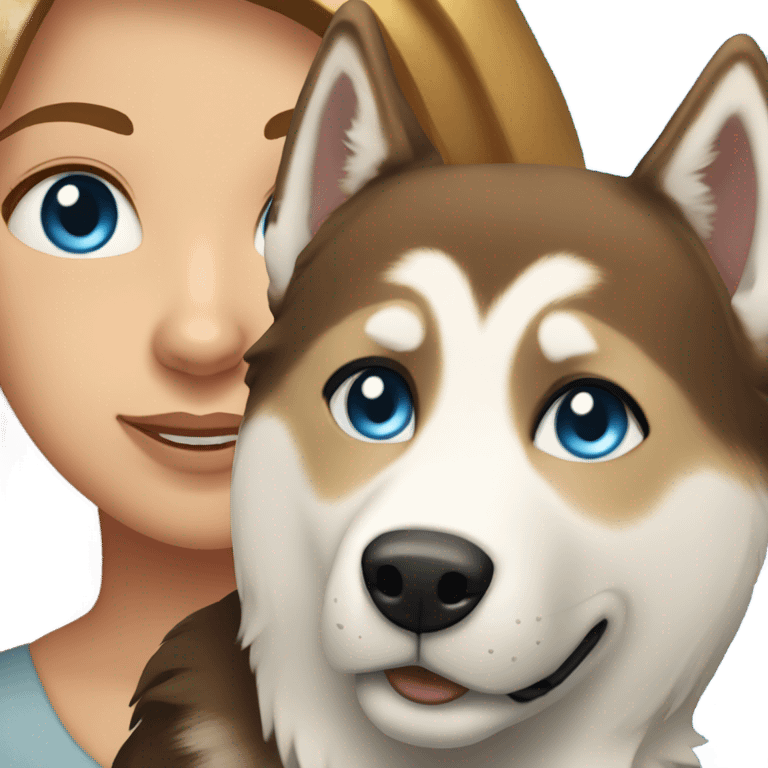 White Woman hair brown and bleus eyes and golden Husky  emoji