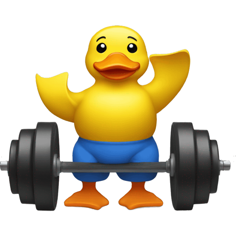 a sitting rubber duck lifting weights, side view emoji