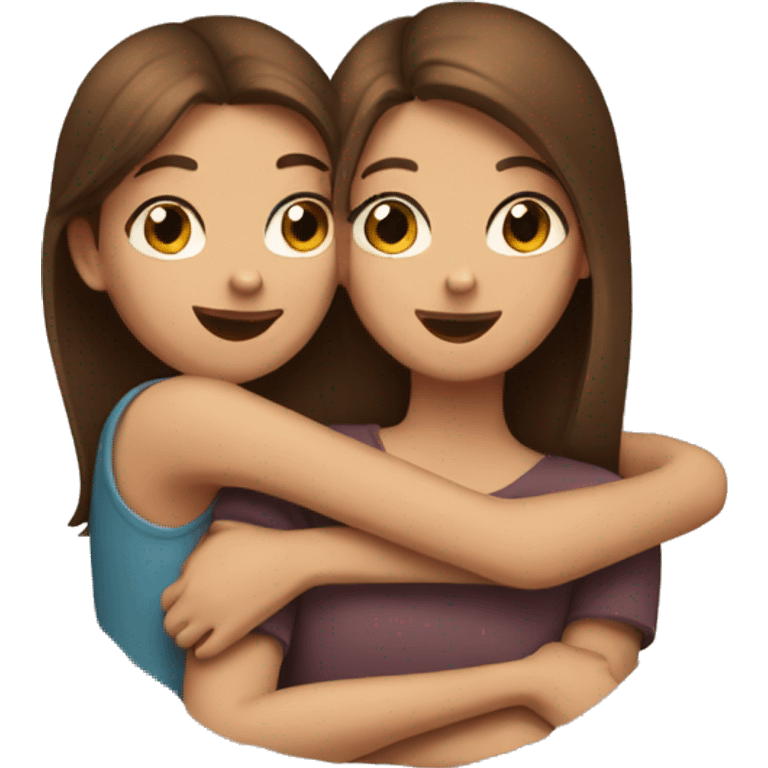 two brown hair girls hug emoji