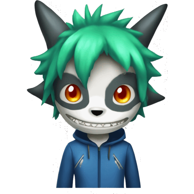 Digimon, horns, gree hair, anthro, furry, shark, skull face, skull mask,  emoji