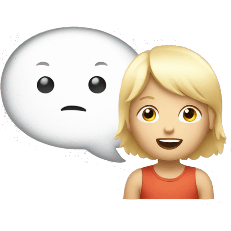 talking blond child with speech bubble near emoji