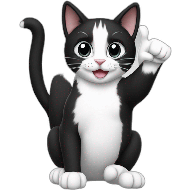 A black white cat with thumbs up emoji