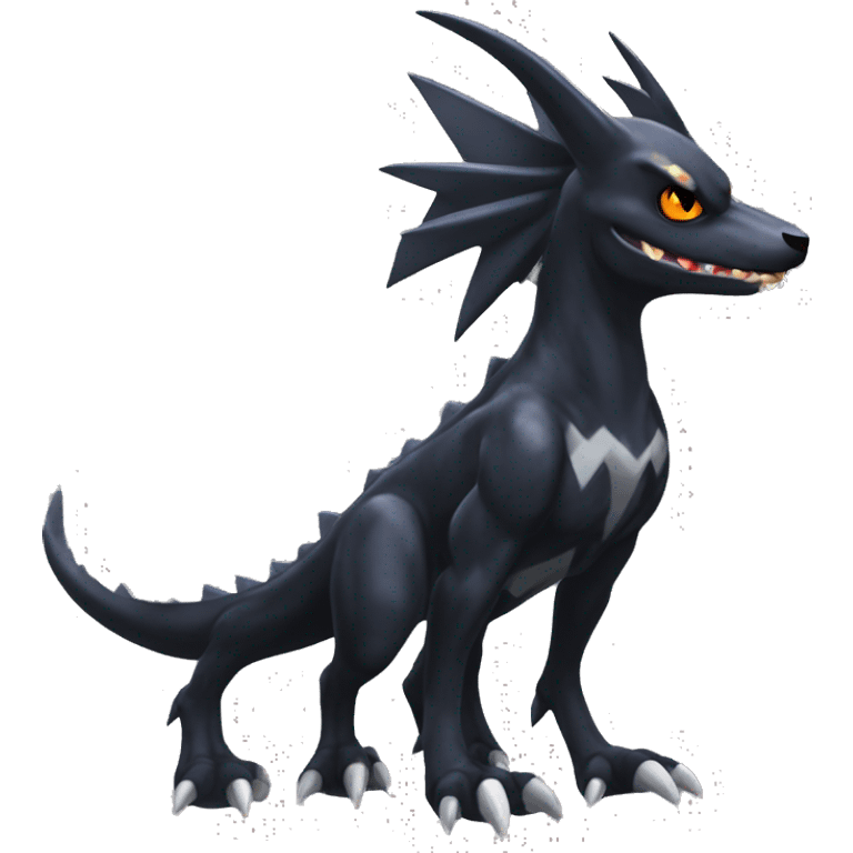 Black Cool Edgy Nargacuga-Garchomp-Houndoom-Sergal Fakémon with Edgy markings,  full body emoji