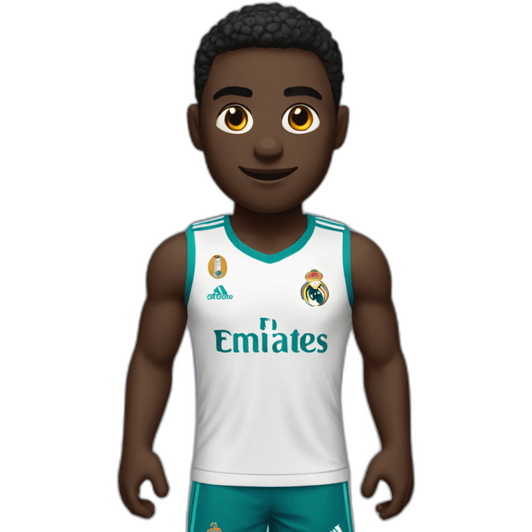 Black skin player with Real Madrid T-shirt with his arms open emoji