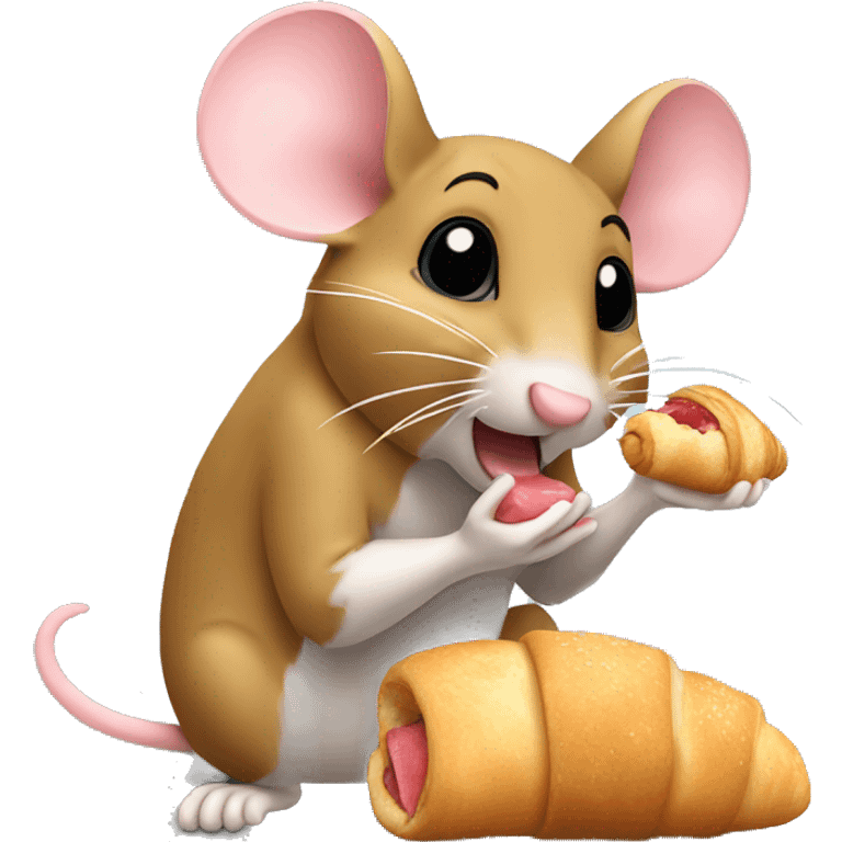 Mouse eating a croissant emoji