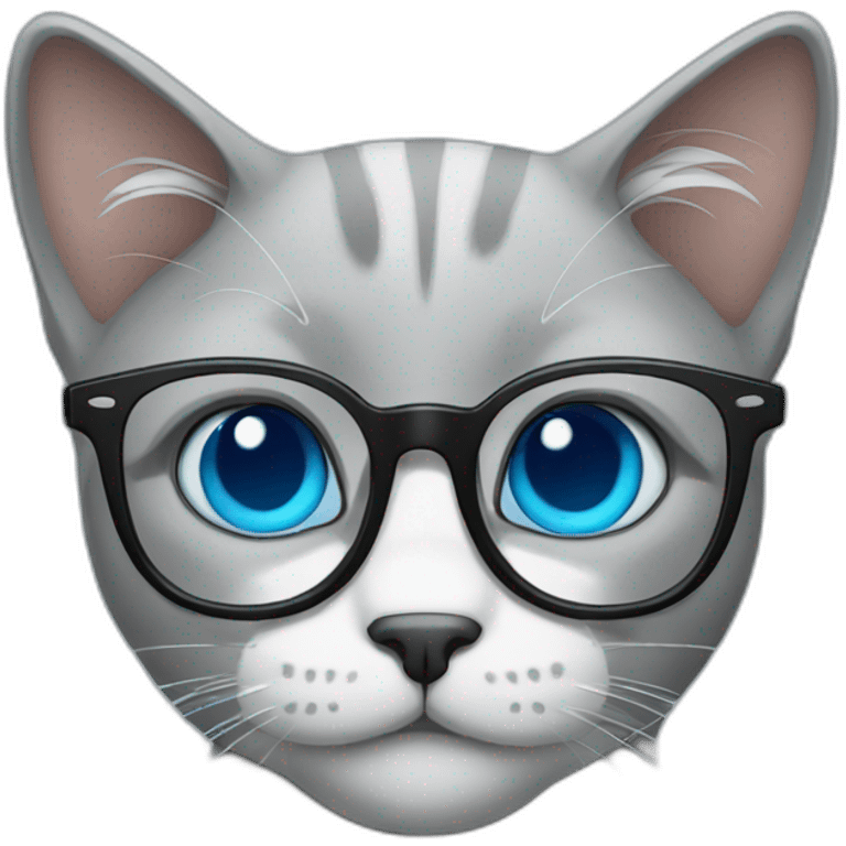 Grey cat blue eyes glasses emoji