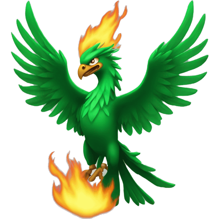 All Green flaming phoenix facing front emoji