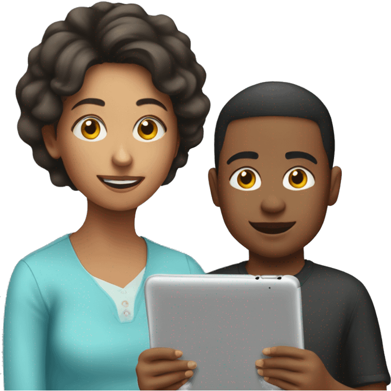 young student with iPad and his mother emoji