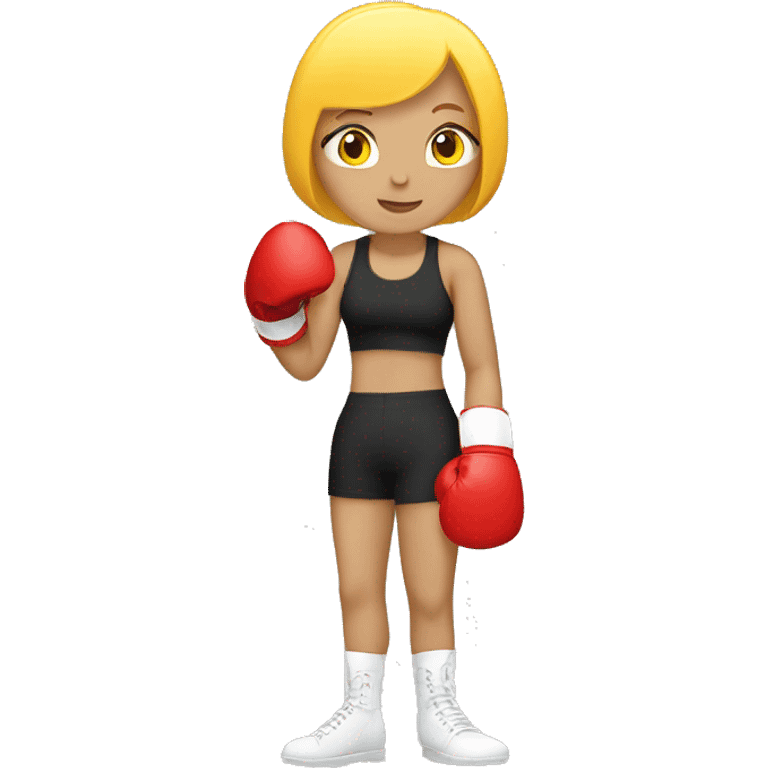 Boxing girl, yellow bob hair, white skin, red boxing gloves emoji