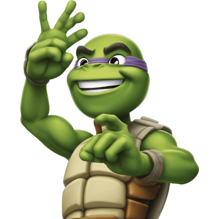 Leonardo from Teenage Mutant Ninja Turtles 2007 shows "like" using his hands emoji