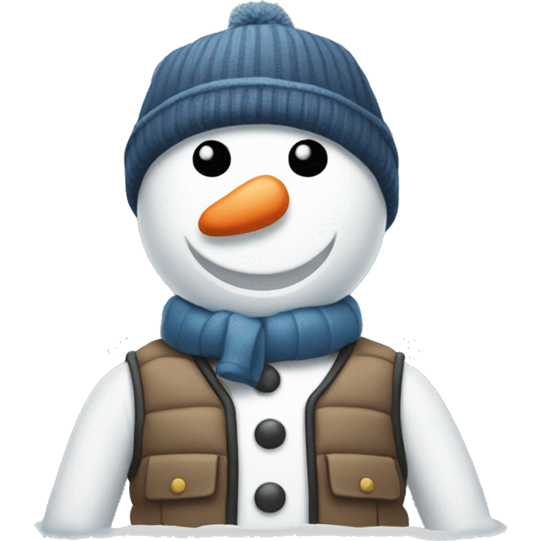 skinny snowman with vest, baseball hat emoji