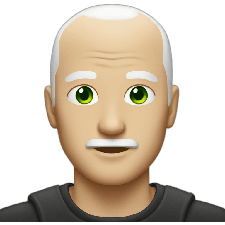 A bald man with green eyes with a light beard with white hair emoji