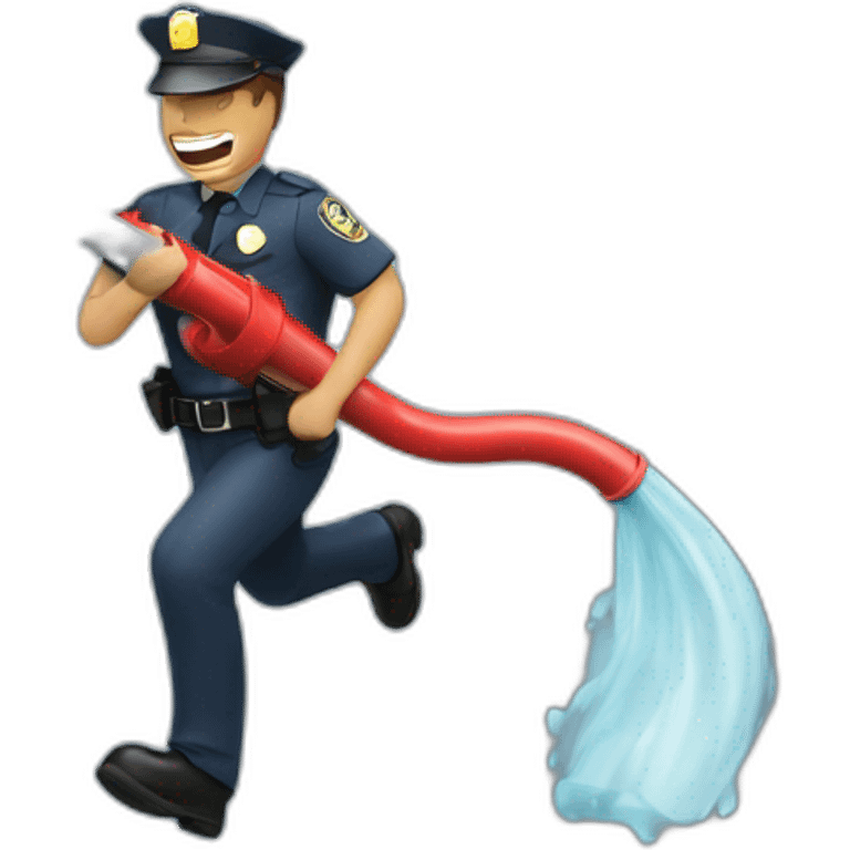 Policeman with a firehose running emoji