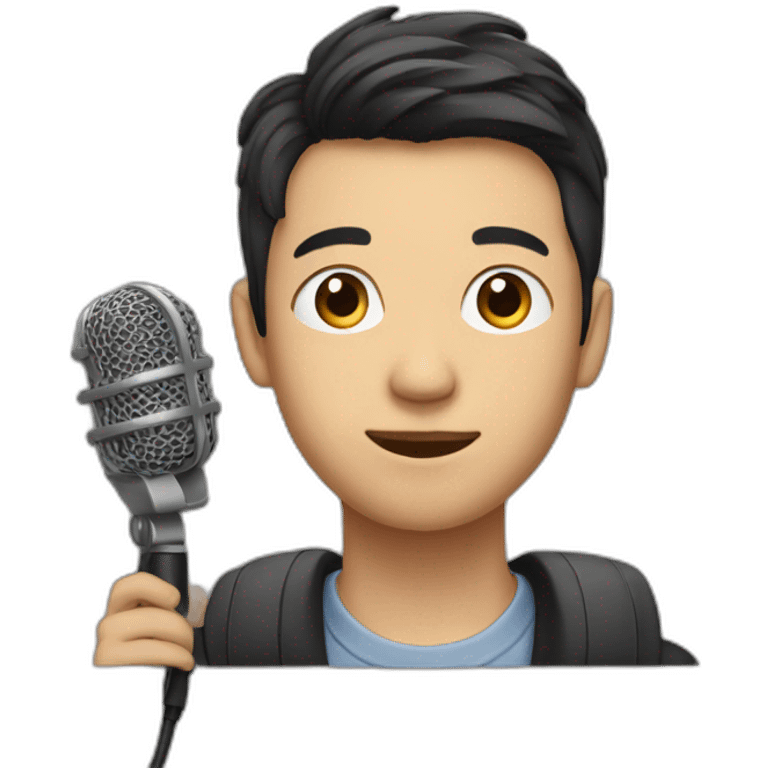 An Asian young man with podcast mic emoji