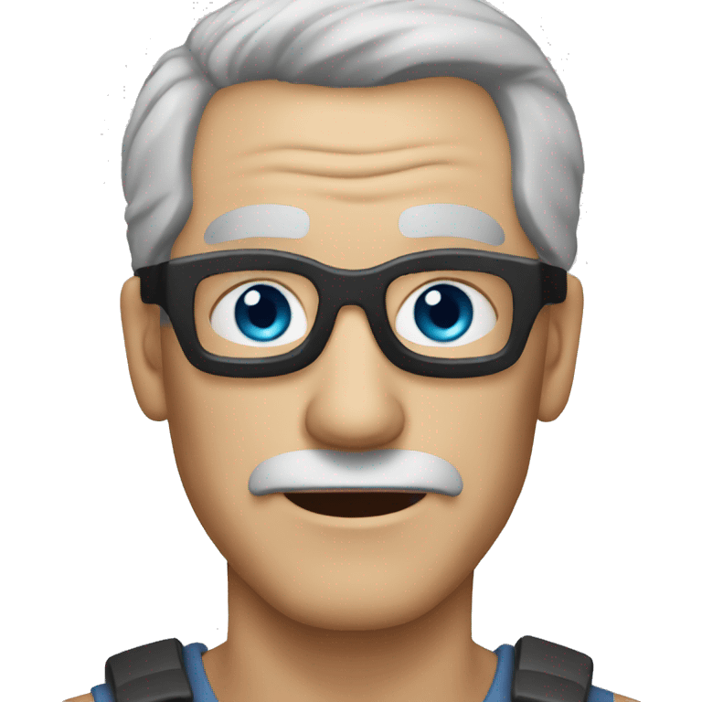 An old man with short grey hair, blue eyes, and a robber mask emoji