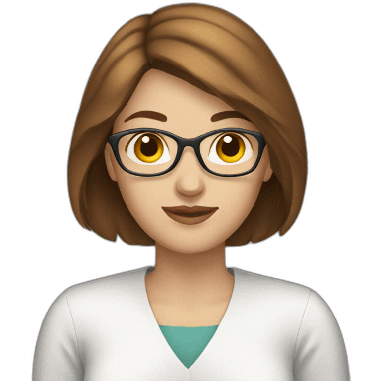 White woman brown hair working on computer emoji