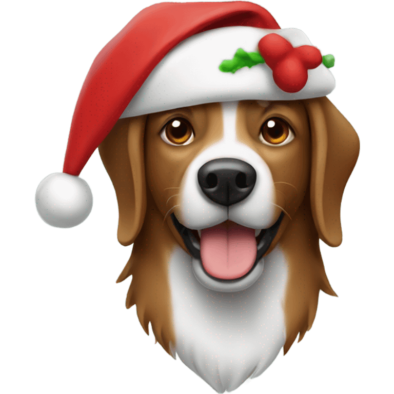 Brown dog wearing santa hat emoji