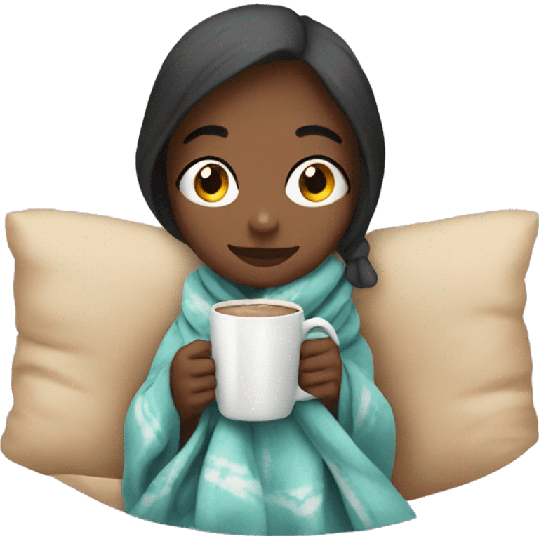 Girl with a blanket drinking hot chocolate emoji