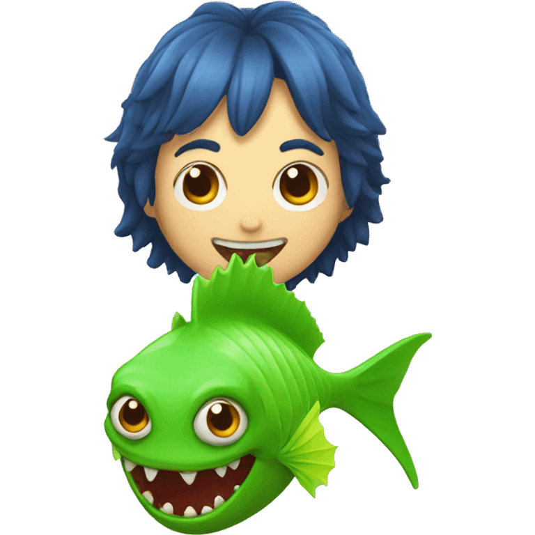 Monster eats green fish emoji